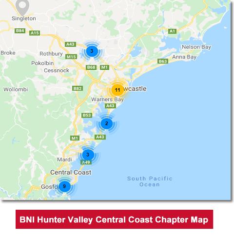 BNI Hunter Valley Central Coast Chapter Map